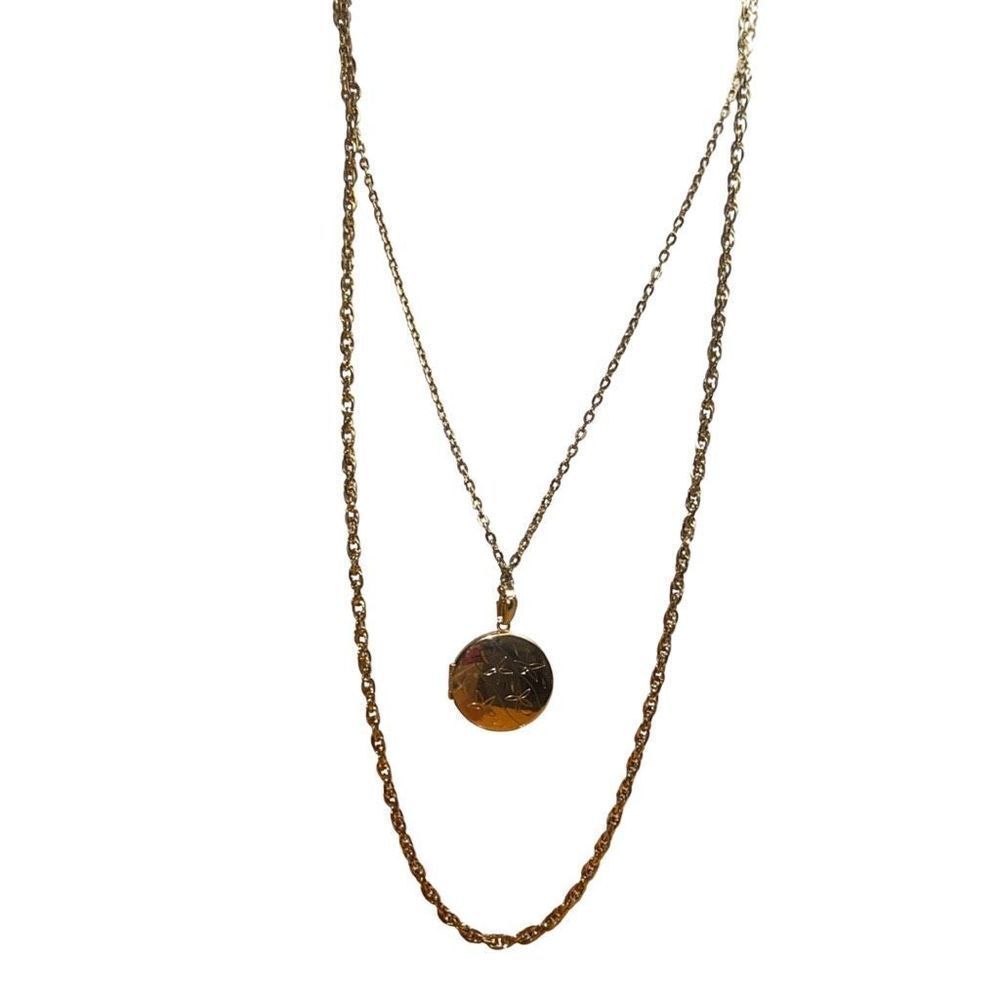 New Double Chain Layered Gold Tone Locket Pendent Necklace
